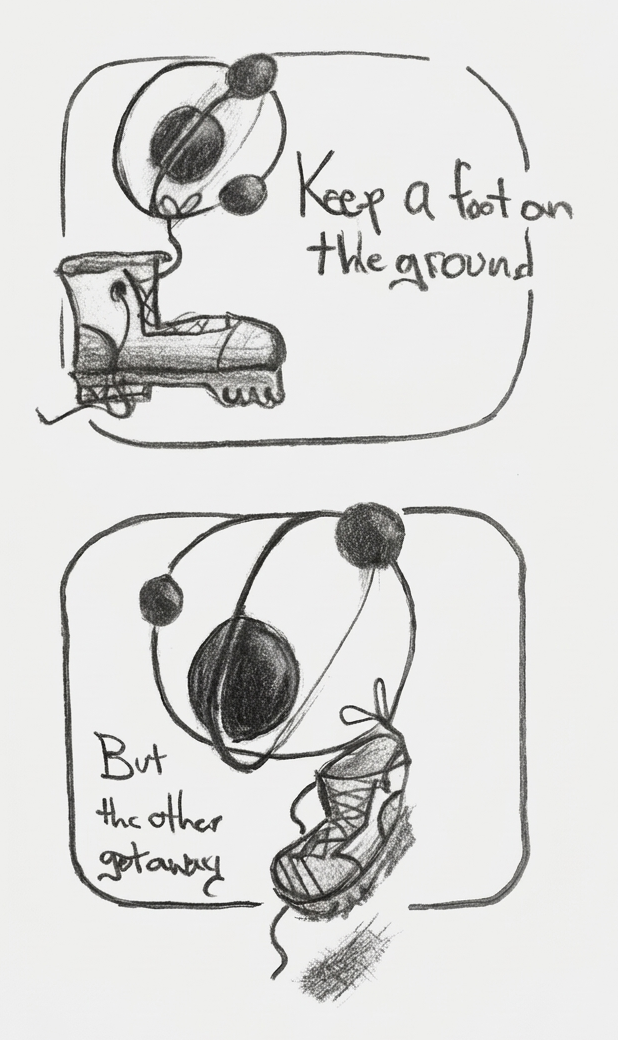 Keep a foot on the ground, But the other getaway illustration